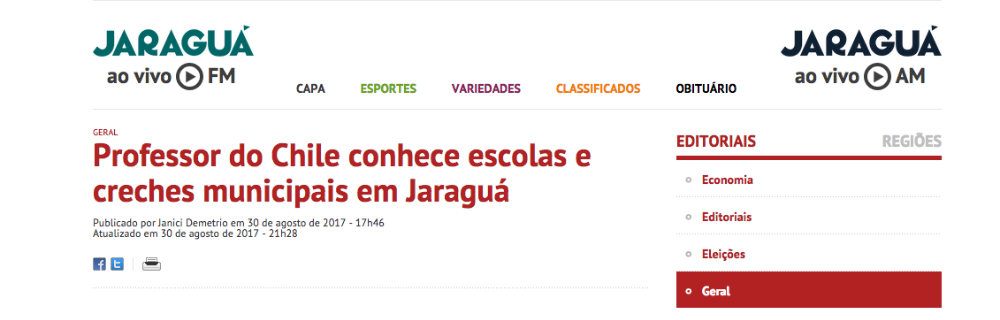 Profesor de Chile conoce escuelas y jardines municipales en Jaraguá, Brasil