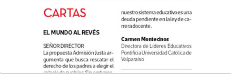 Carta al director La Tercera: “El mundo al revés”. Por Carmen Montecinos