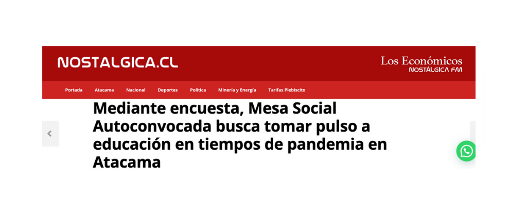 Mediante encuesta, Mesa Social Autoconvocada busca tomar pulso a educación en tiempos de pandemia en Atacama