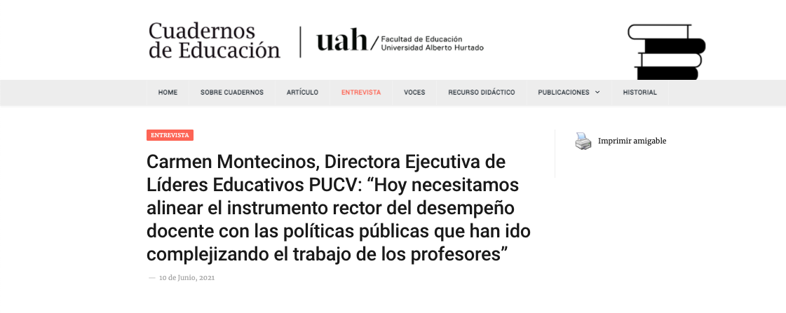 Entrevista: Carmen Montecinos, Directora Ejecutiva de Líderes Educativos PUCV: “Hoy necesitamos alinear el instrumento rector del desempeño docente con las políticas públicas que han ido complejizando el trabajo de los profesores”