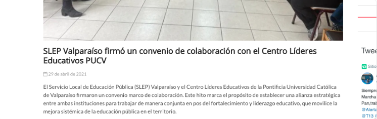 Prensa: SLEP Valparaíso firmó un convenio de colaboración con el Centro Líderes Educativos PUCV