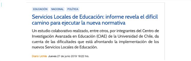 Diario UChile: “Servicios Locales de Educación: Informe revela el difícil camino para ejecutar la nueva normativa”