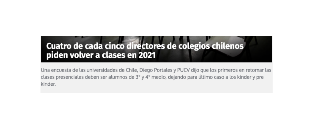 Cuatro de cada cinco directores de colegios chilenos piden volver a clases en 2021