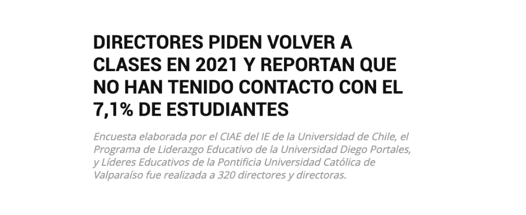 Directores piden volver a clases en 2021 y reportan que no han tenido contacto con el 7,1% de estudiantes