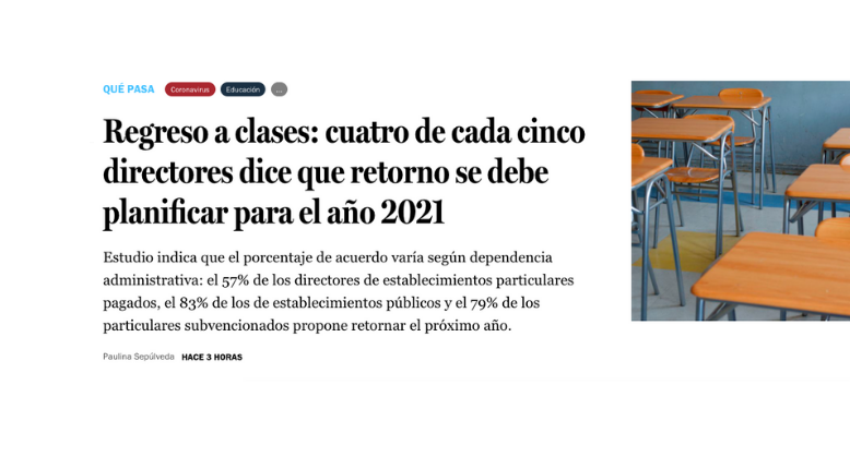 Regreso a clases: cuatro de cada cinco directores dice que retorno se debe planificar para el año 2021