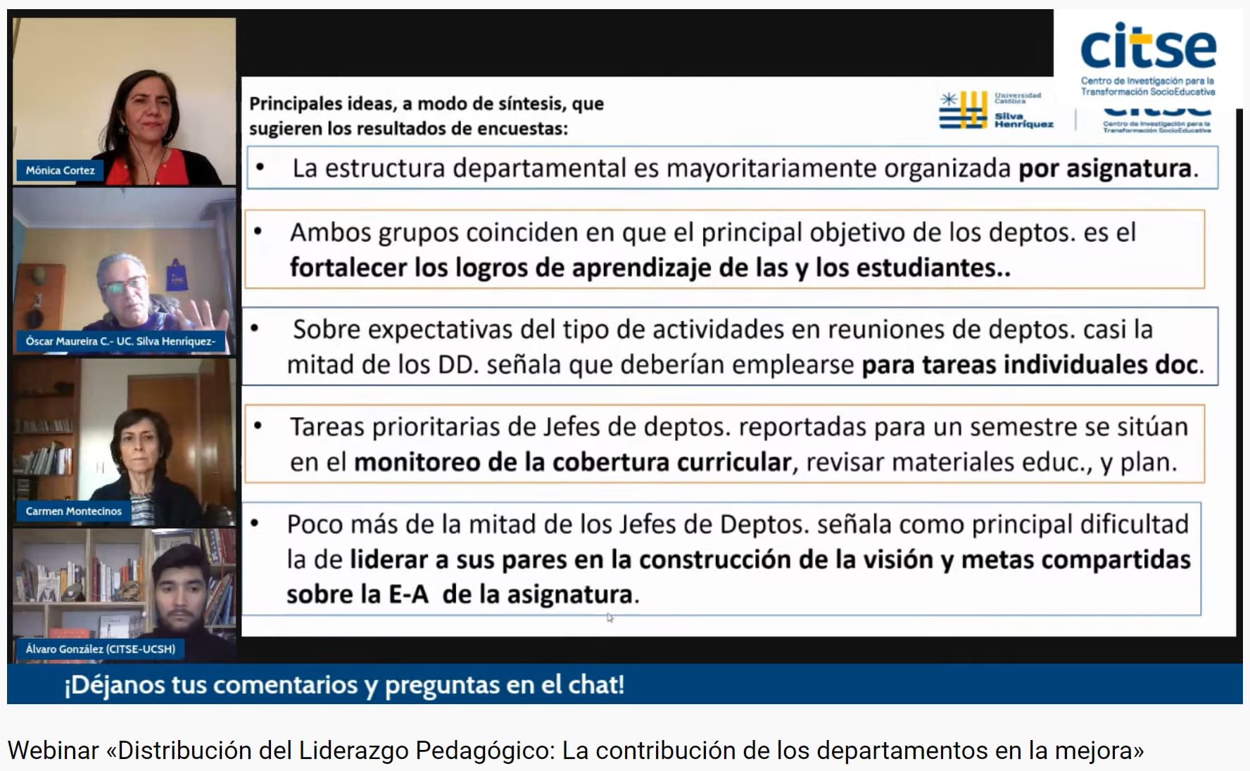 Webinar Distribución del Liderazgo Pedagógico: La Contribución de los Departamentos en la Mejora