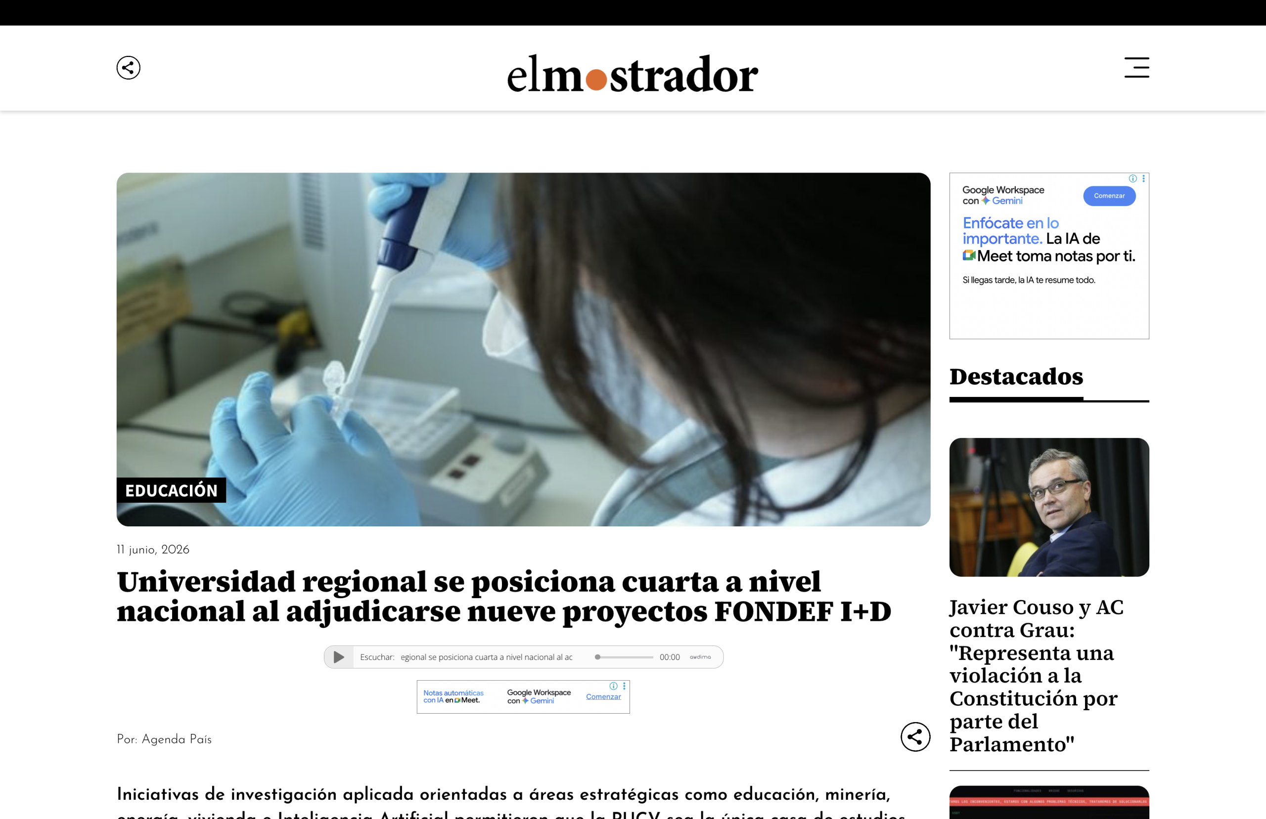 Líderes en Prensa: PUCV se posiciona cuarta a nivel nacional al adjudicarse nueve proyectos FONDEF I+D